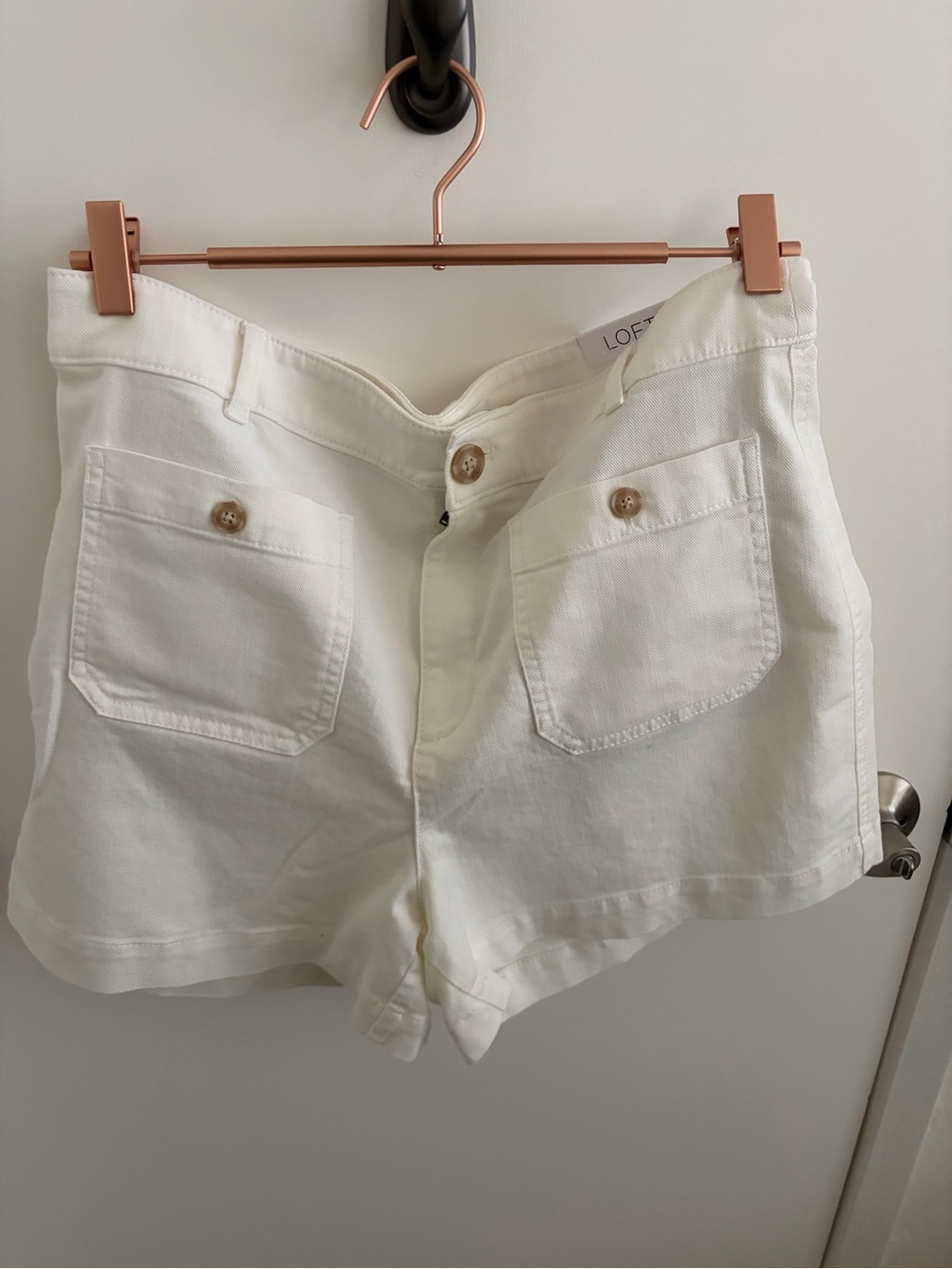 LOFT White Front-Pocket Cotton Bermuda Shorts